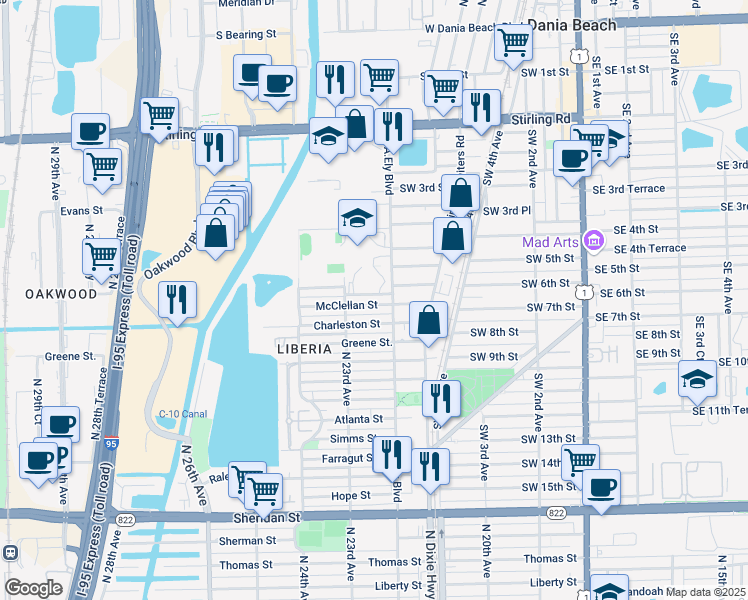 map of restaurants, bars, coffee shops, grocery stores, and more near 2221 McClellan Street in Hollywood