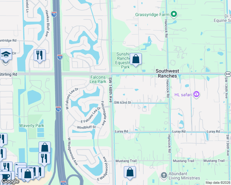 map of restaurants, bars, coffee shops, grocery stores, and more near 14800 Marvin Lane in Southwest Ranches