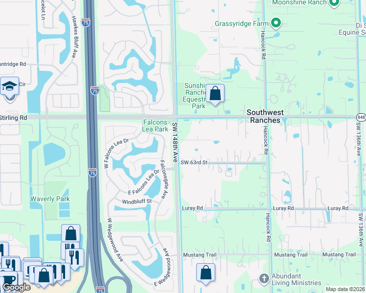 map of restaurants, bars, coffee shops, grocery stores, and more near 14800 Marvin Lane in Southwest Ranches