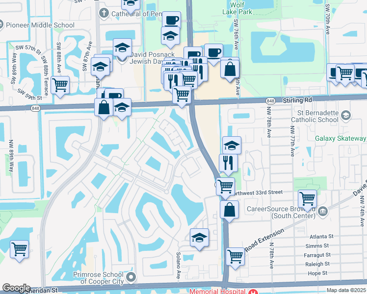 map of restaurants, bars, coffee shops, grocery stores, and more near 4377 Cascada Circle in Hollywood
