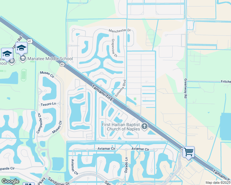 map of restaurants, bars, coffee shops, grocery stores, and more near 14525 Sonoma Boulevard in Naples