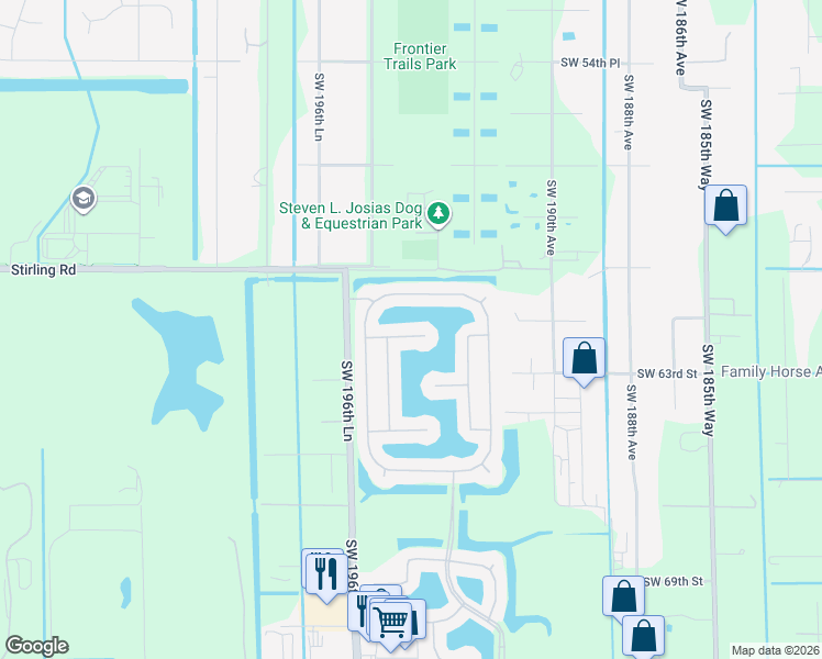 map of restaurants, bars, coffee shops, grocery stores, and more near 19380 Southwest 61st Street in Fort Lauderdale