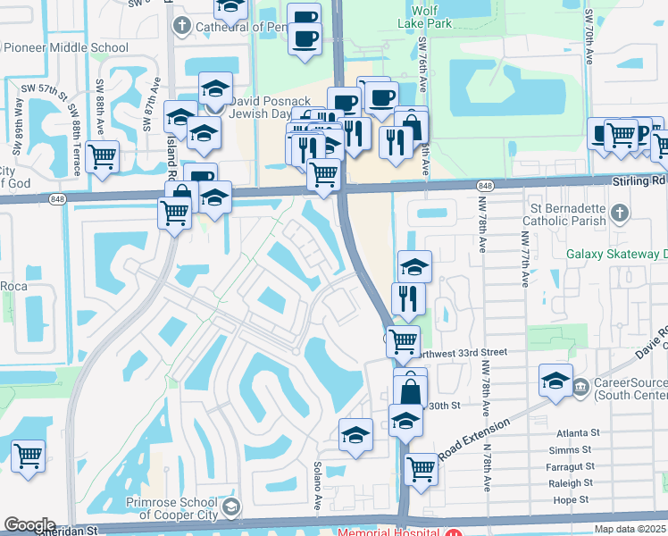 map of restaurants, bars, coffee shops, grocery stores, and more near 4021 Cascada Circle in Hollywood