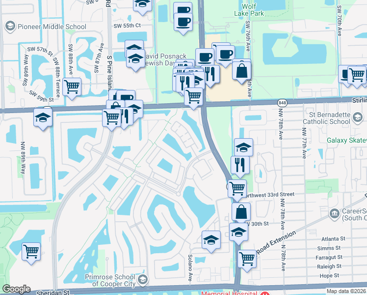 map of restaurants, bars, coffee shops, grocery stores, and more near 4377 Cascada Circle in Hollywood