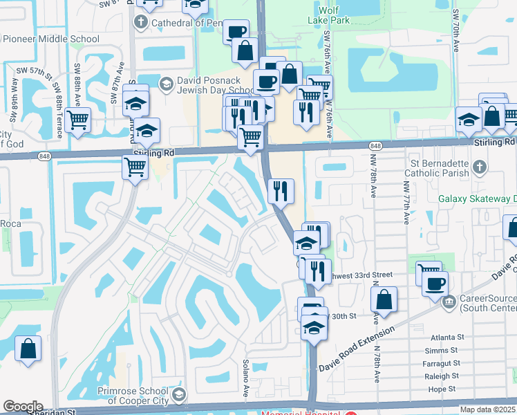 map of restaurants, bars, coffee shops, grocery stores, and more near 4021 Cascada Circle in Hollywood