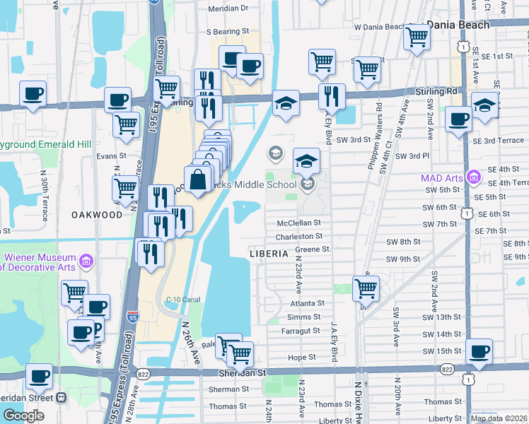 map of restaurants, bars, coffee shops, grocery stores, and more near 2335 McClellan Street in Hollywood