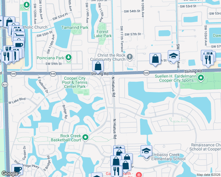map of restaurants, bars, coffee shops, grocery stores, and more near 4055 Tree Top Road in Hollywood