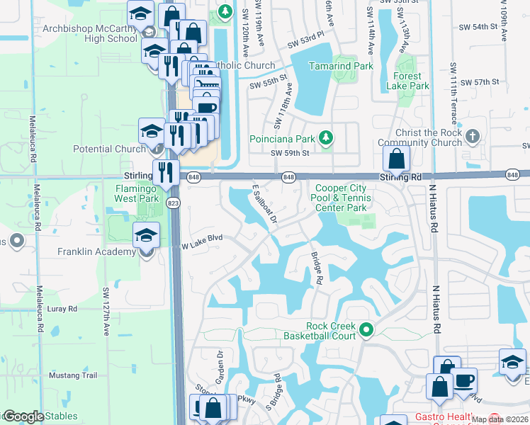 map of restaurants, bars, coffee shops, grocery stores, and more near 3904 East Sailboat Drive in Hollywood