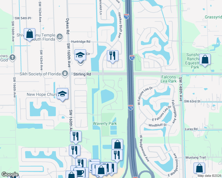 map of restaurants, bars, coffee shops, grocery stores, and more near 6205 Hawkes Bluff Avenue in Davie