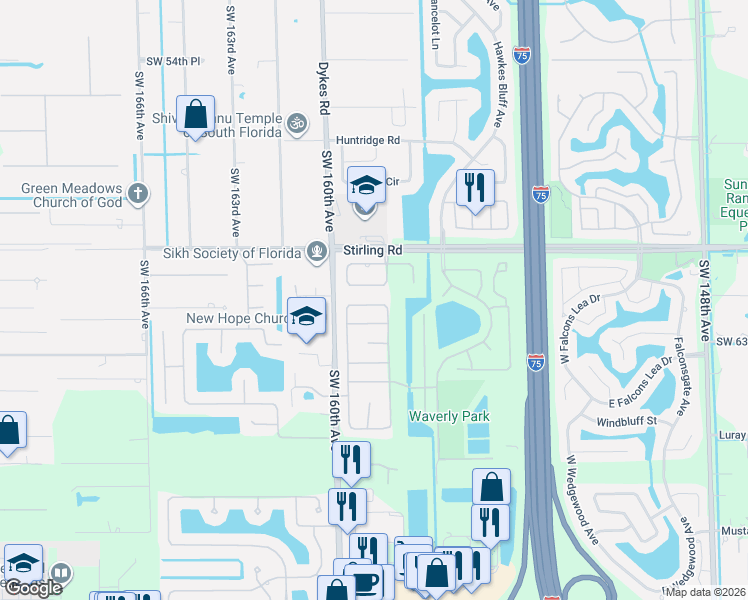 map of restaurants, bars, coffee shops, grocery stores, and more near 15823 Stonetower Street in Davie