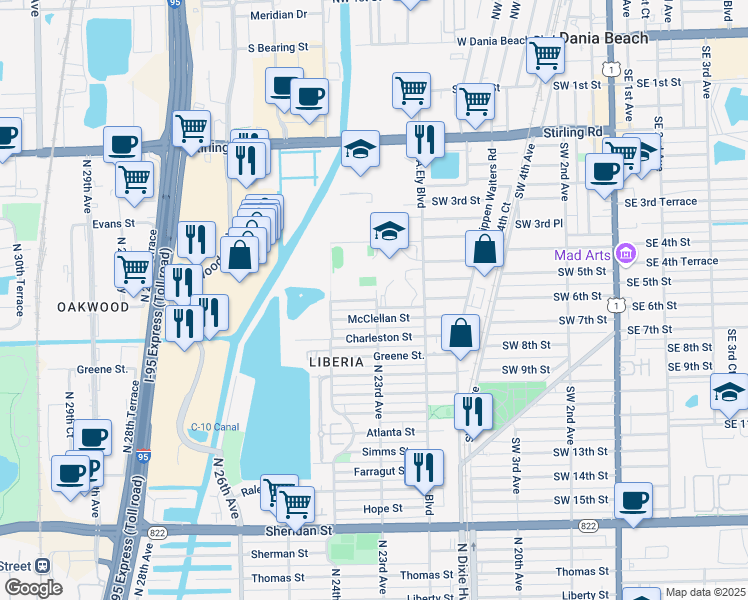 map of restaurants, bars, coffee shops, grocery stores, and more near 2308 McClellan Street in Hollywood