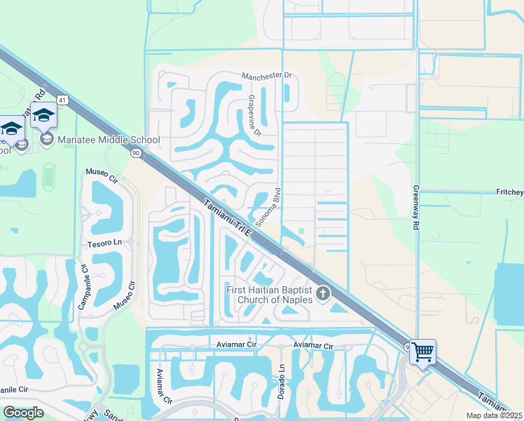 map of restaurants, bars, coffee shops, grocery stores, and more near 14525 Sonoma Boulevard in Naples