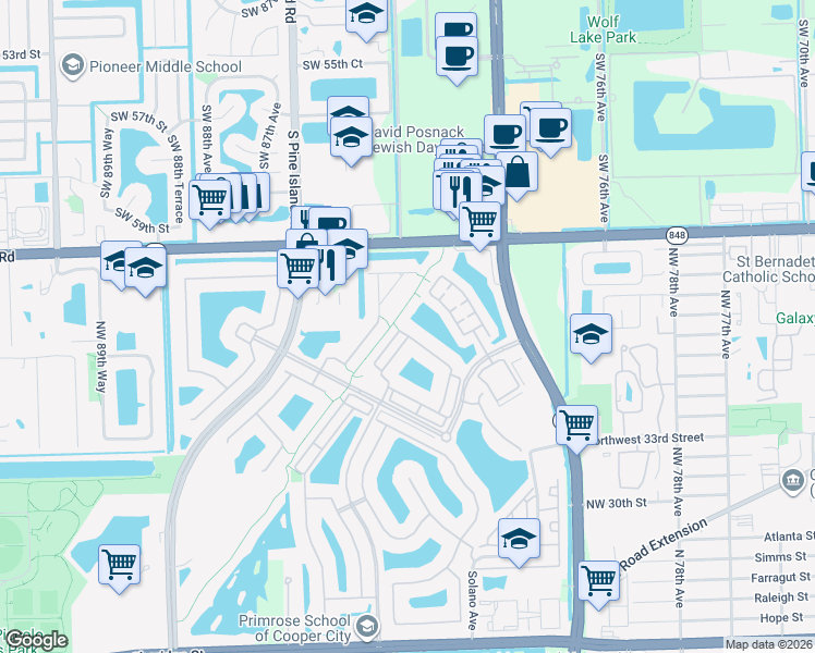 map of restaurants, bars, coffee shops, grocery stores, and more near 4017 Northwest 85th Drive in Pembroke Pines