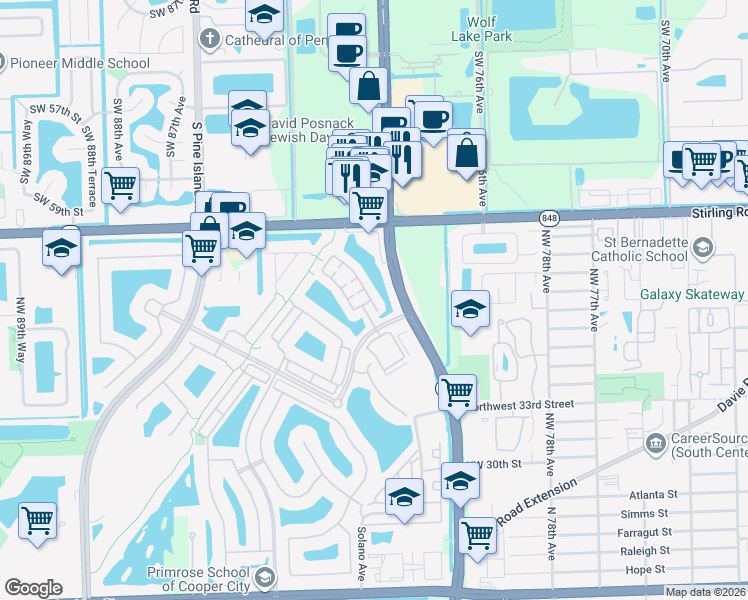 map of restaurants, bars, coffee shops, grocery stores, and more near 4037 Cascada Circle in Hollywood