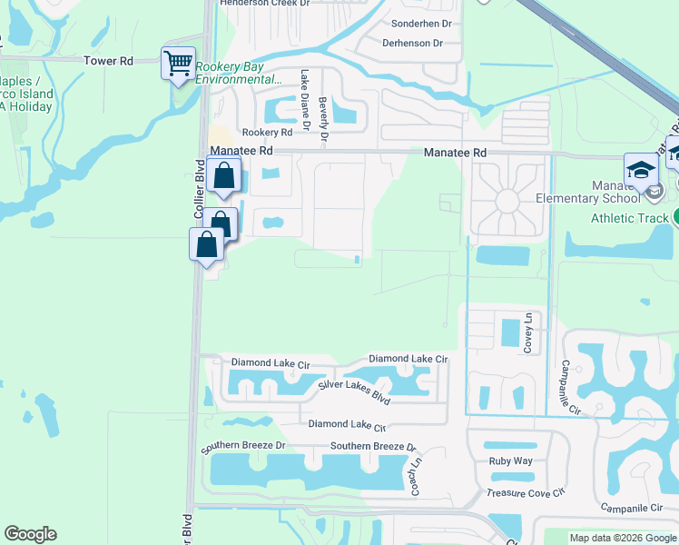 map of restaurants, bars, coffee shops, grocery stores, and more near 1216 Manatee Road in Naples