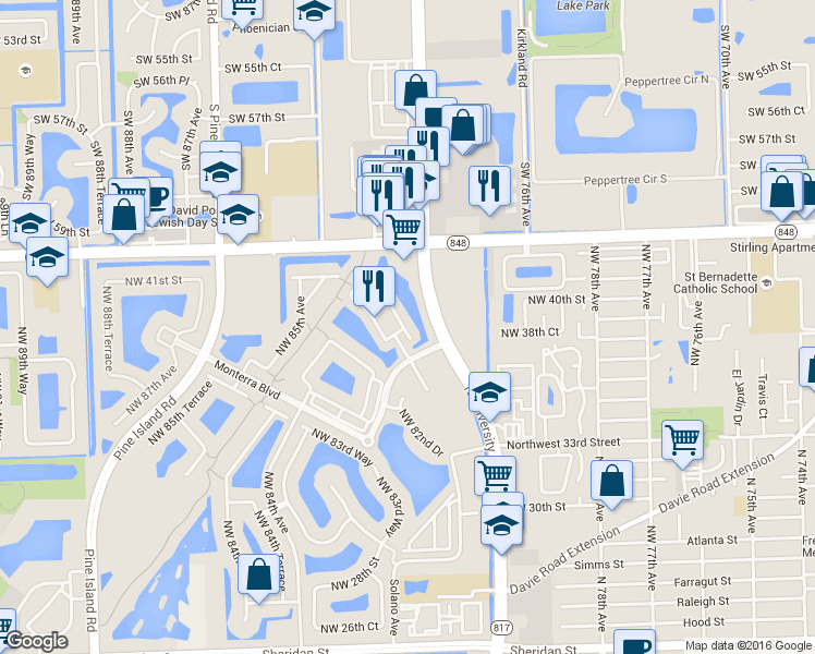 map of restaurants, bars, coffee shops, grocery stores, and more near 4037 Cascada Circle in Hollywood