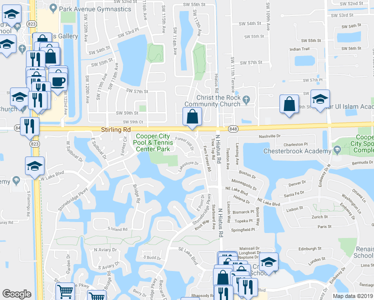 map of restaurants, bars, coffee shops, grocery stores, and more near 4061 Wimbledon Drive in Hollywood