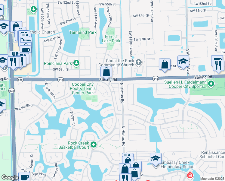 map of restaurants, bars, coffee shops, grocery stores, and more near 11220 Quiet Water Way in Hollywood