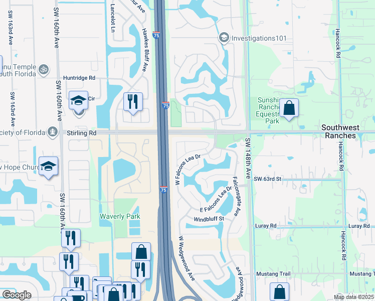 map of restaurants, bars, coffee shops, grocery stores, and more near 6060 Swinden Lane in Davie
