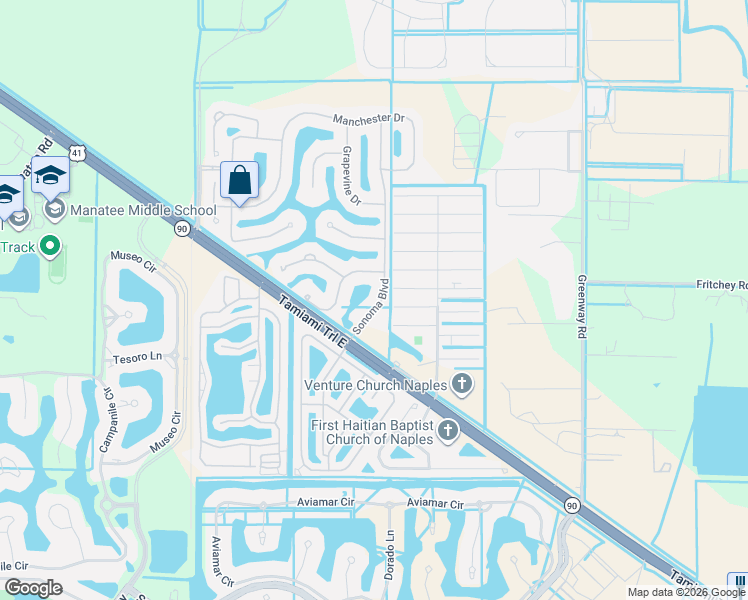 map of restaurants, bars, coffee shops, grocery stores, and more near 14577 Sonoma Boulevard in Naples