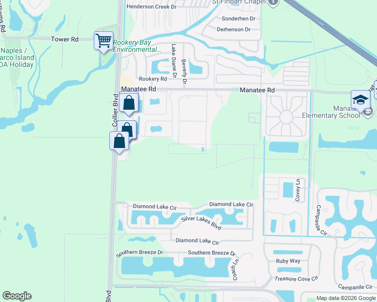 map of restaurants, bars, coffee shops, grocery stores, and more near 1216 Manatee Road in Naples