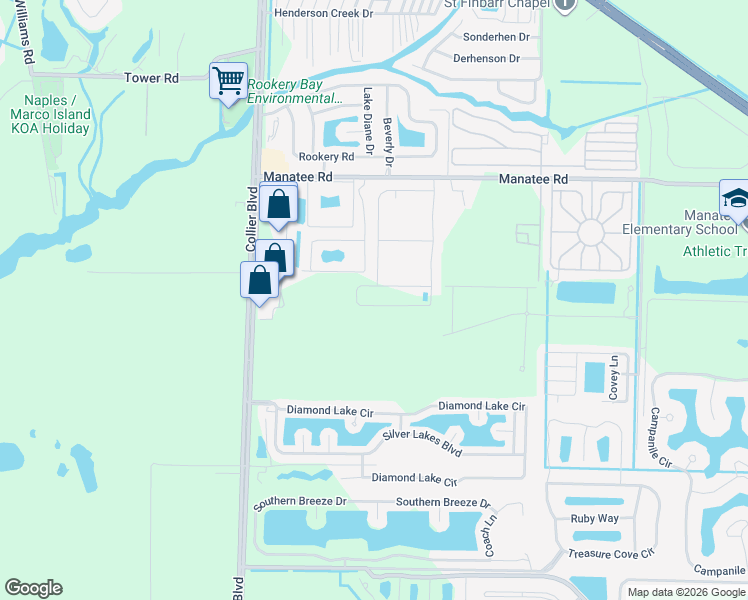 map of restaurants, bars, coffee shops, grocery stores, and more near 1216 Manatee Road in Naples