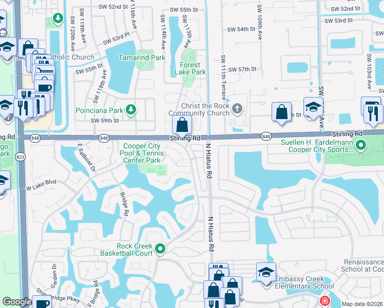 map of restaurants, bars, coffee shops, grocery stores, and more near 11220 Quiet Water Way in Hollywood
