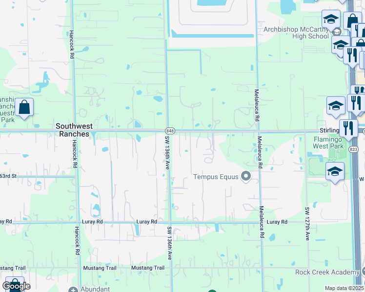 map of restaurants, bars, coffee shops, grocery stores, and more near 13494 Stirling Road in Southwest Ranches