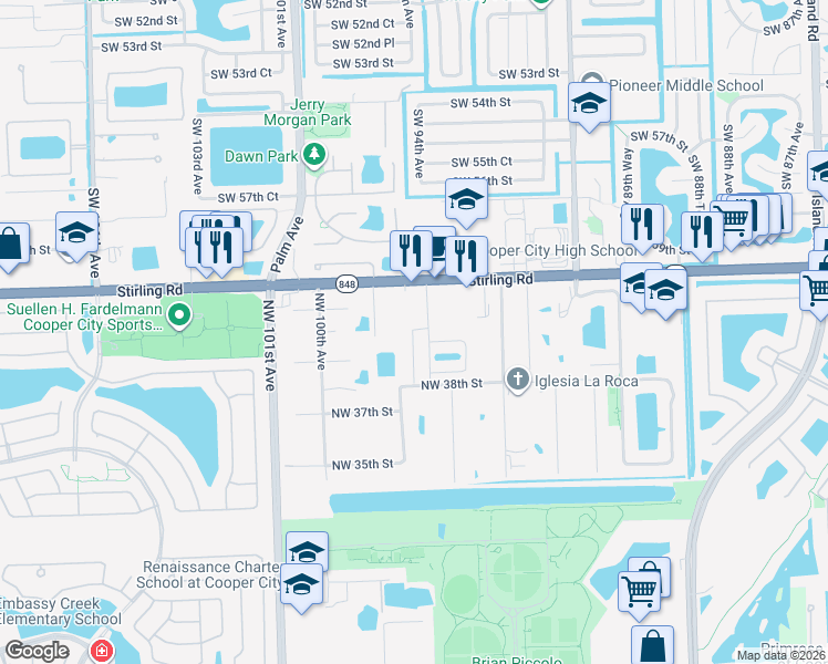 map of restaurants, bars, coffee shops, grocery stores, and more near 3911 Old NW 97th Avenue in Hollywood