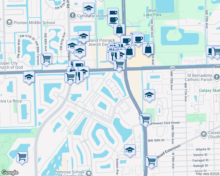 map of restaurants, bars, coffee shops, grocery stores, and more near 4255 Cascada Circle in Hollywood