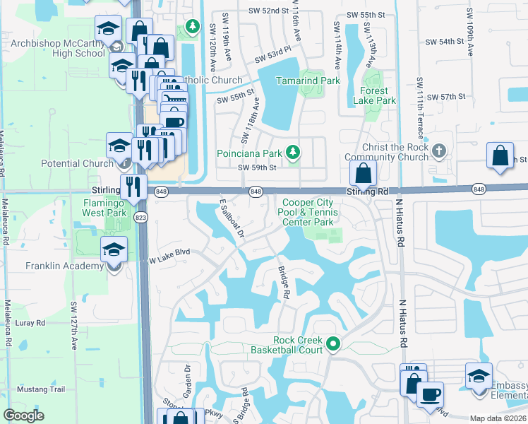 map of restaurants, bars, coffee shops, grocery stores, and more near 30 Forest Circle in Hollywood