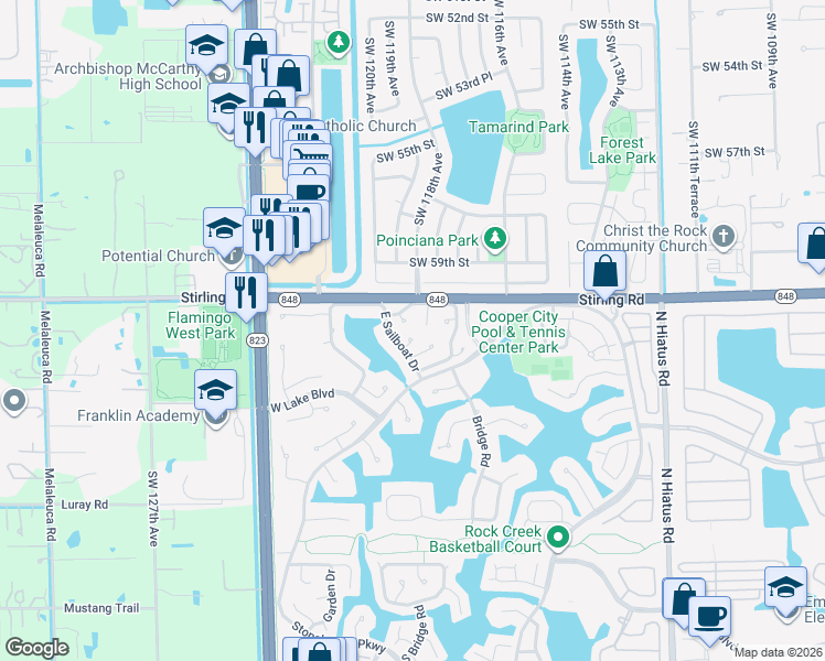 map of restaurants, bars, coffee shops, grocery stores, and more near 7 Fir Way in Hollywood