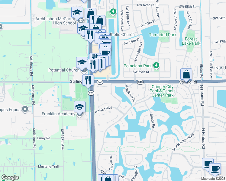 map of restaurants, bars, coffee shops, grocery stores, and more near 4103 West Sailboat Drive in Hollywood