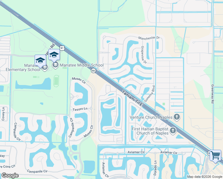 map of restaurants, bars, coffee shops, grocery stores, and more near 195 Panther Pass Circle in Naples