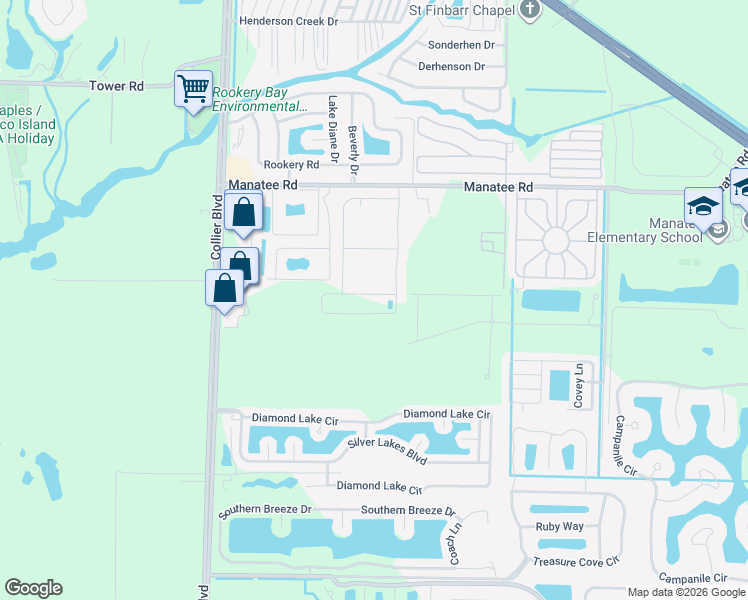 map of restaurants, bars, coffee shops, grocery stores, and more near 1216 Manatee Road in Naples