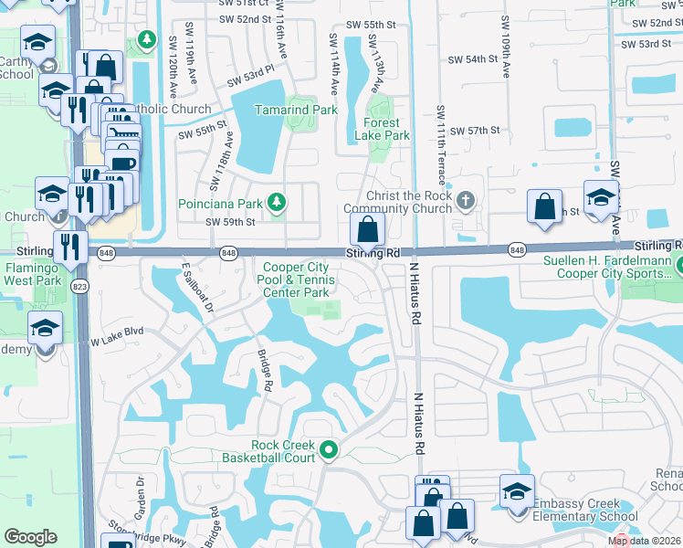 map of restaurants, bars, coffee shops, grocery stores, and more near 4199 Forest Hill Drive in Hollywood
