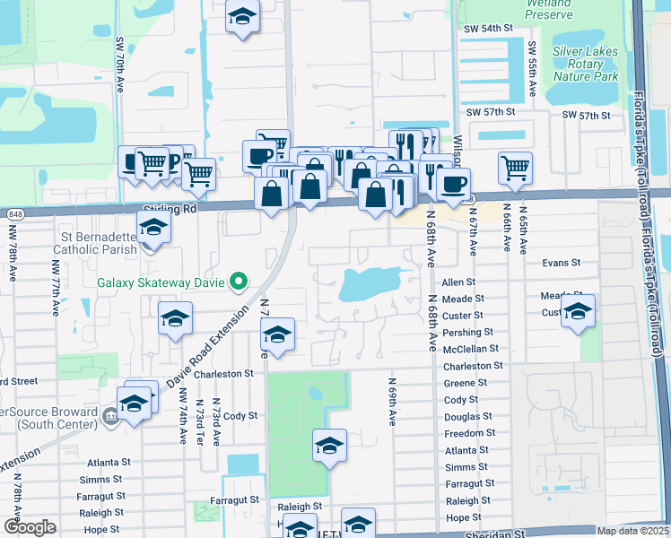 map of restaurants, bars, coffee shops, grocery stores, and more near 612 Briarwood Circle in Hollywood