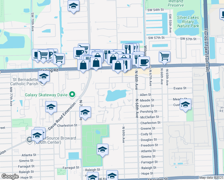 map of restaurants, bars, coffee shops, grocery stores, and more near 612 Briarwood Circle in Hollywood