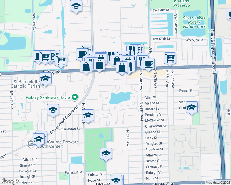 map of restaurants, bars, coffee shops, grocery stores, and more near 612 Briarwood Circle in Hollywood