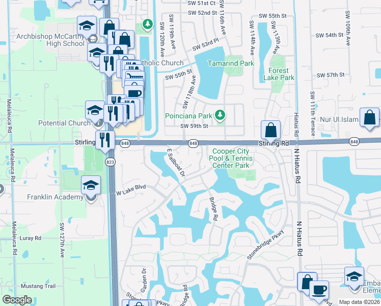 map of restaurants, bars, coffee shops, grocery stores, and more near 7 Fir Way in Hollywood