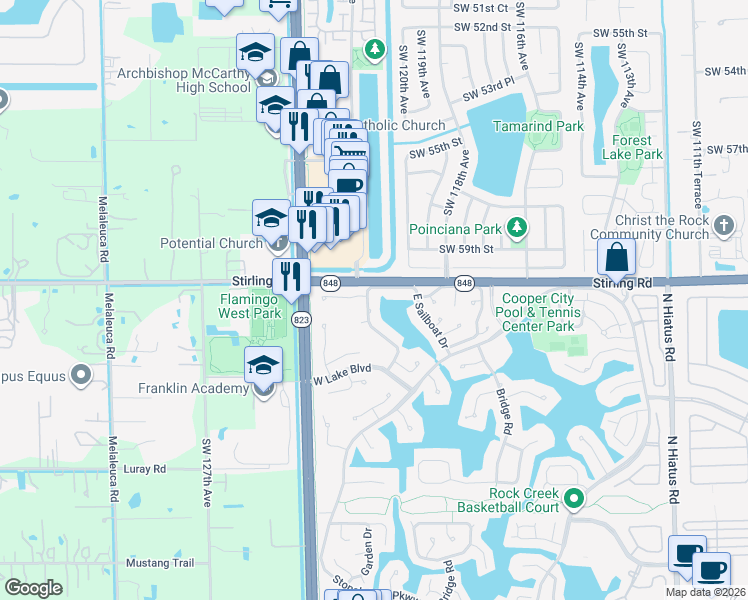 map of restaurants, bars, coffee shops, grocery stores, and more near 4201 West Sailboat Drive in Hollywood