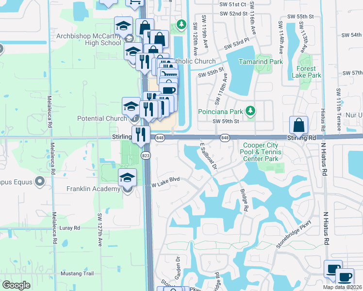 map of restaurants, bars, coffee shops, grocery stores, and more near 4103 West Sailboat Drive in Hollywood