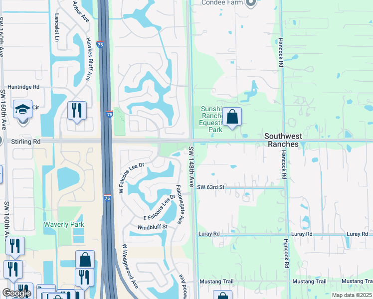 map of restaurants, bars, coffee shops, grocery stores, and more near 6101 Volunteer Road in Davie