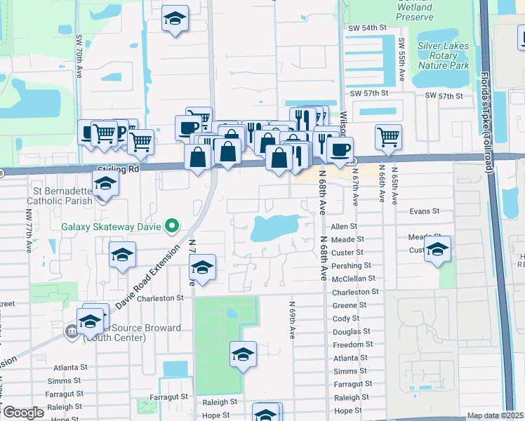 map of restaurants, bars, coffee shops, grocery stores, and more near 200 Berkley Road in Hollywood