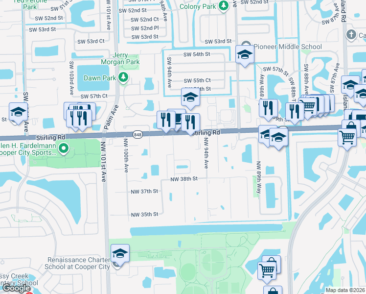 map of restaurants, bars, coffee shops, grocery stores, and more near 9641 Northwest 39th Court in Hollywood