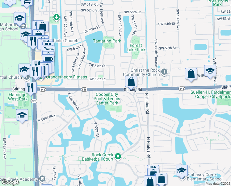 map of restaurants, bars, coffee shops, grocery stores, and more near 4199 Forest Hill Drive in Hollywood