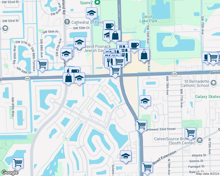 map of restaurants, bars, coffee shops, grocery stores, and more near 4104 Cascada Circle in Hollywood