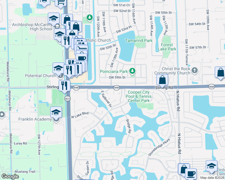 map of restaurants, bars, coffee shops, grocery stores, and more near 7 Fir Way in Hollywood