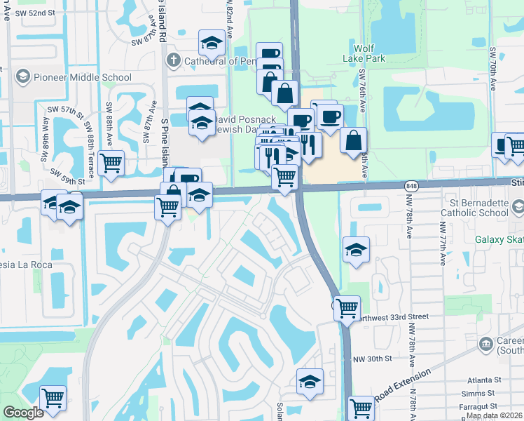 map of restaurants, bars, coffee shops, grocery stores, and more near 4197 Cascada Circle in Hollywood
