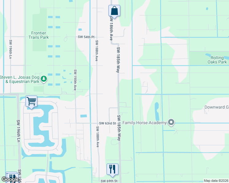 map of restaurants, bars, coffee shops, grocery stores, and more near 5951 Southwest 185th Way in Southwest Ranches